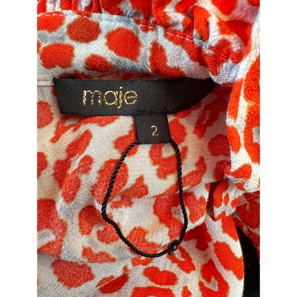 New Maje Leopard Animal Print Ruffles Orange Mini Dress Size M US 100% Viscose - Picture 12 of 15